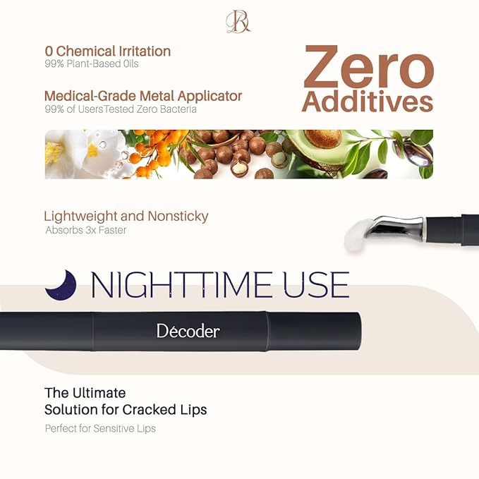 Decoder Night Multi-Effect Lip Oil - 5% Panthenol, Jojoba Oil, Squalane, Shea Butter, and Vitamin E for an Intensive Nourishing Treatment, Achieve Youthful, Plump Lips with Every Application,0.05Oz(1)