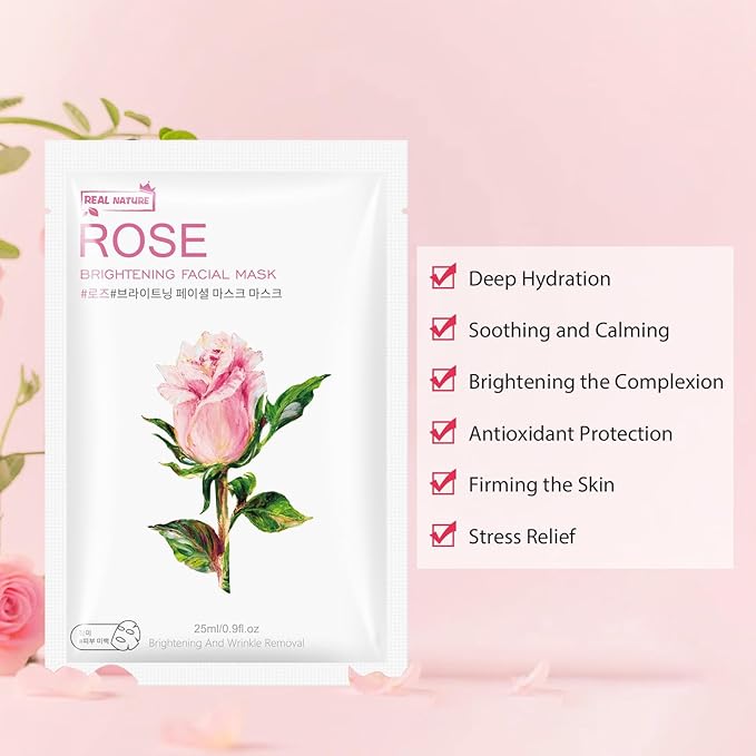 Facial Masks Skincare for Women,Rose Moisturize Face Mask Sheet for Girl,Hydrating Face Mask for All Skin Types,Dry Skin & Sensitive Skin(8-Packs)