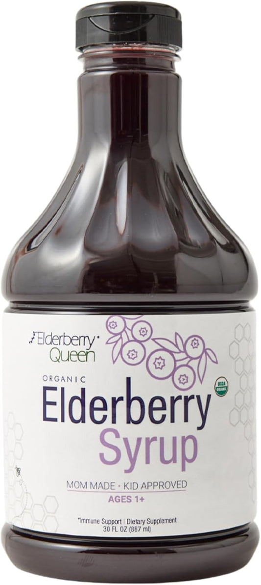 Elderberry Queen Organic Elderberry Syrup 30 Fl Oz - Immune Support Formula with Sambucus Black Elderberry & Aronia Berry - Pure Natural Certified Organic Elderberry Syrup for Kids and Adults