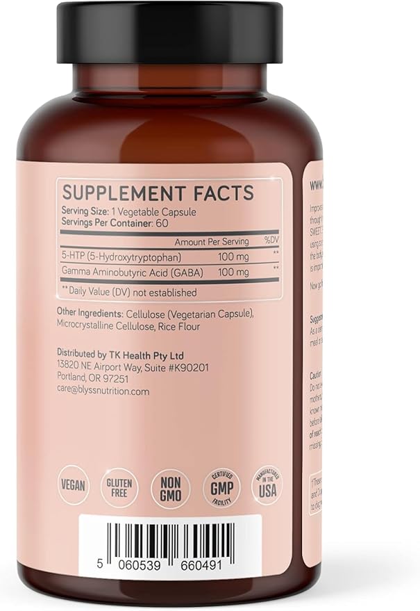 5HTP Plus GABA Supplement - Supports Mood, Relaxation Stress & Sleep - 200mg - Pure HTP-5 Capsules for Women - 60 ct