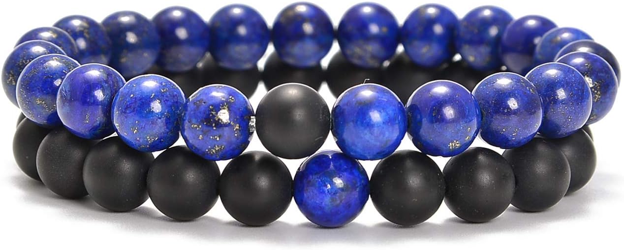 AD Beads 2Pcs His & Hers Distance Beads Bracelets Elastic Natural Stone Yoga Bracelet