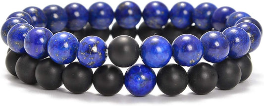 AD Beads 2Pcs His & Hers Distance Beads Bracelets Elastic Natural Stone Yoga Bracelet