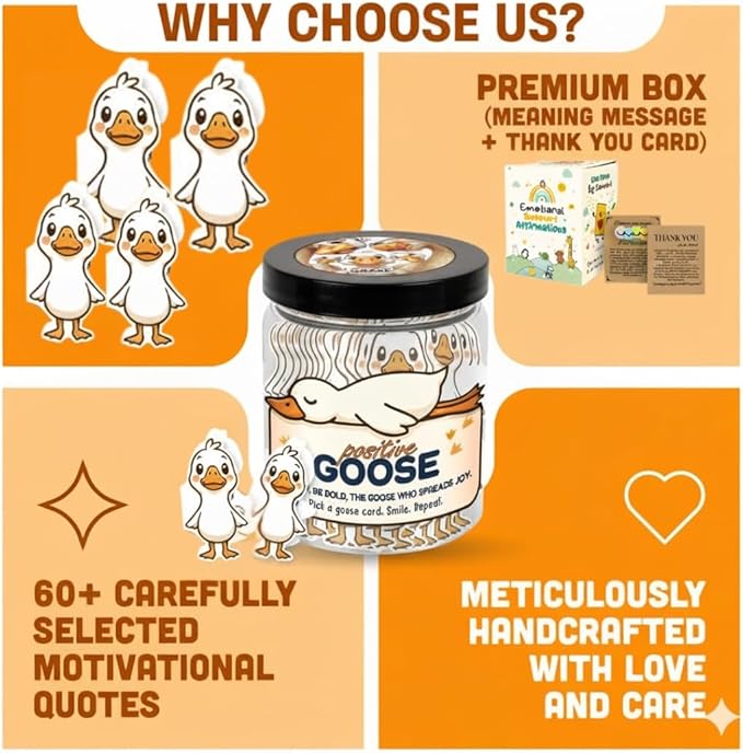 Positive Goose Jar with 60 Affirmation Cards, Emotional Support Goose, Goose Gifts For Women Teens, Desk Goose, Silly Goose, Mental Health Gifts, Funny Gift, Gag Gift