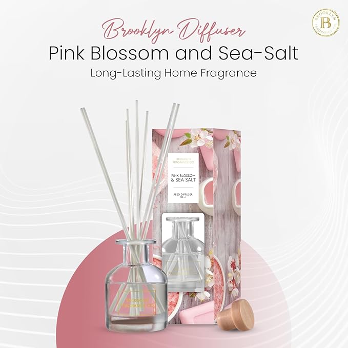 Brooklyn Fragrance Co. Spring Spa- Long Lasting Scented Aroma Diffuser – Pink Blossom & Sea-Salt Air Freshener for Home- Fragrance Diffuser for a Large Room - 100ML