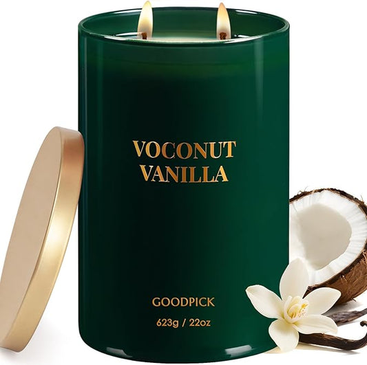Goodpick Vanilla Coconut Candles, Scented Candle for Home, 22oz Soy Candles, Long Burning 120hrs Jar Candle Gifts