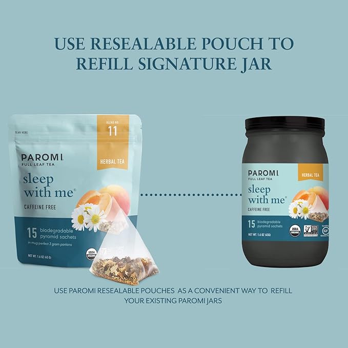 Paromi Sleep with Me Organic Herbal Tea, Signature Jar, 15 Count (Pack of 3)