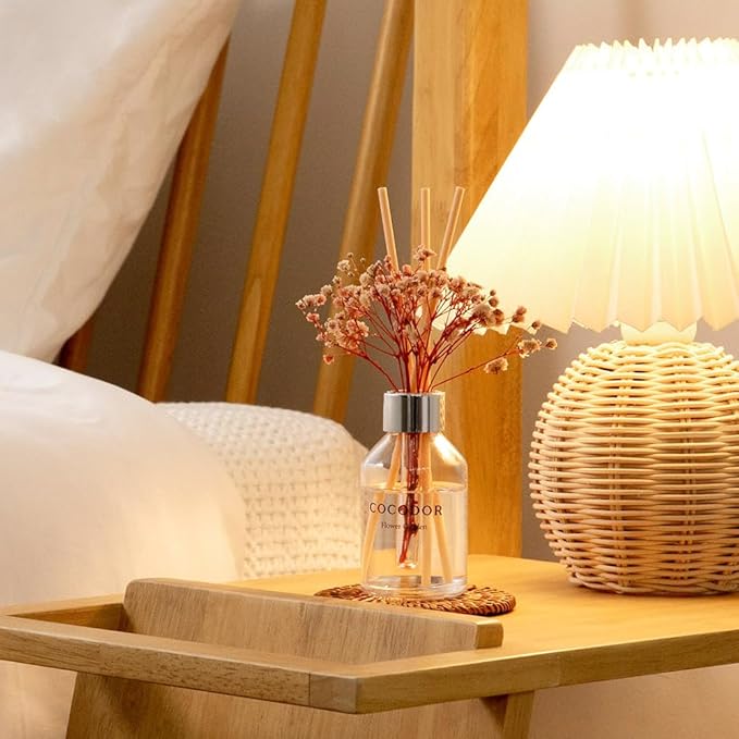 COCODOR Flower Reed Diffuser Set / 3.4oz / April Breeze/Scent Diffuser with Sticks Home Fragrance Reed Diffuser for Bathroom Shelf Decor