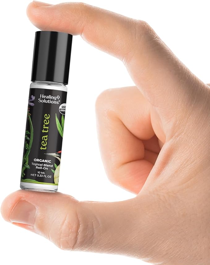 Healing Solutions - Organic Tea Tree Essential Oil Roller, USDA Certified, Roll On Perfume for Aromatherapy, Diffuser, Hair and Skin Care