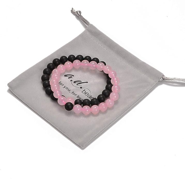 AD Beads 2Pcs His & Hers Distance Beads Bracelets Elastic Natural Stone Yoga Bracelet