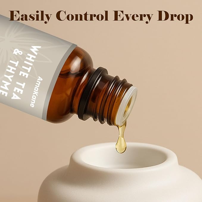 AmaKane White Tea& Thyme Fragrance Oil 30ml, Hotel Essential Oil Inspired by Hilton Hotels, Premium Diffuser Oil for Home, Long-Lasting Aromatherapy Oil, Candle & Soap Making Scents