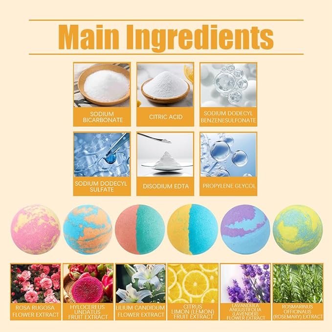Bath Bombs Gift Set for Women,6 Scents Natural Relaxing Bath Balls for Her to Moisturize Skin,Relaxing Body,Soften Skin,Long-Lasting Fragrance and Rich Foam,Handmade Bubble Bathbombs (Brown)