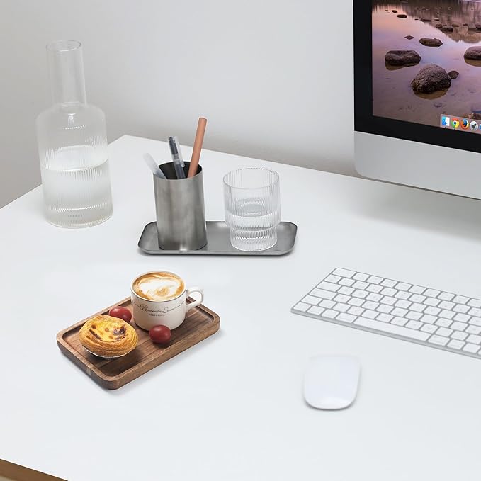 Bathroom Vanity Tray, Bathroom Tray for Counter, Toilet Tank Tray, Wood Bathroom Tray for Organizing and Home Decor (7.9 x 5.1 x 0.8 inch)