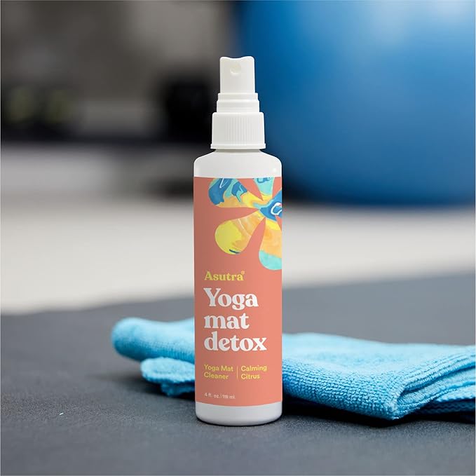 ASUTRA Yoga Mat Cleaner Spray (Calming Citrus), 4 fl oz - No Slippery Residue, Organic Essential Oils, Deep-Cleansing for Fitness Gear & Gym Equipment, Microfiber Towel Included