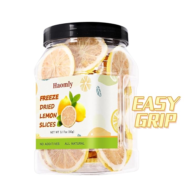 Haomly Freeze Dried Lemon Slices -90g/3.17oz -100% Natural Dehydrated Lemons-Dehydrated Fruit Slices for Cocktails Garnishes/Drinks/Teas/Decor-No Sugar Added-No Additives