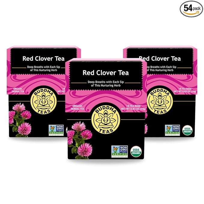 Buddha Teas - Red Clover Flower Tea - Organic Herbal Tea - For Women’s Health - Balance & Boost - Caffeine Free - 100% Kosher & Non-GMO - 18 Tea Bags (Pack of 3)