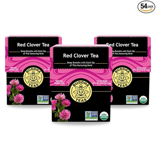 Buddha Teas - Red Clover Flower Tea - Organic Herbal Tea - For Women’s Health - Balance & Boost - Caffeine Free - 100% Kosher & Non-GMO - 18 Tea Bags (Pack of 3)