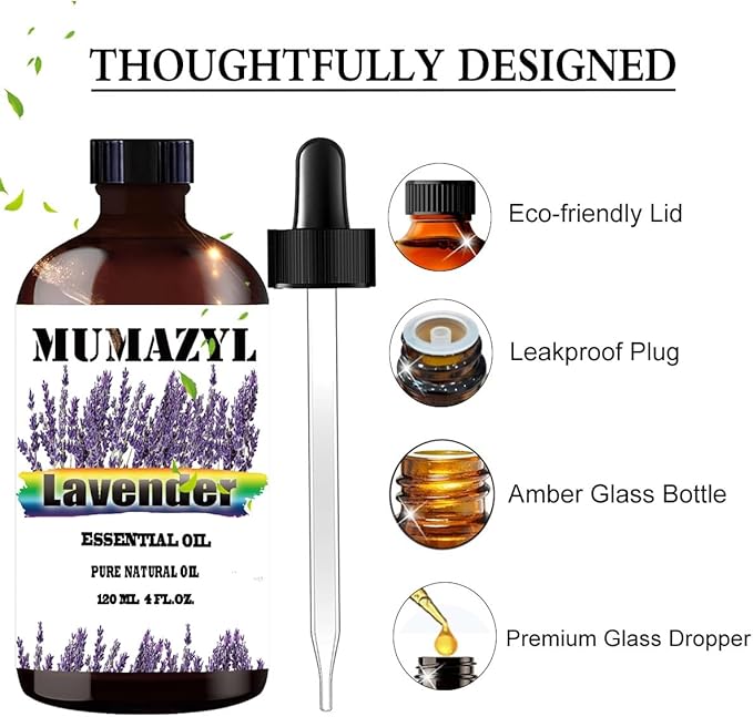 Lavender Essential Oil, Lavender Oil 4 Fl Oz 120ML for Diffuser Humidifier Yoga Cleaning DIY Candle Soap Making Essential Oils