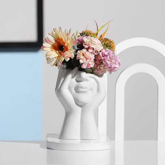 BrownLove Ceramic Face Vase White Flower Vase for Decor Female Form Face Vase Art Vase Modern Decorative Vase Centerpiece for Table Shelf Living Room Office Bedroom