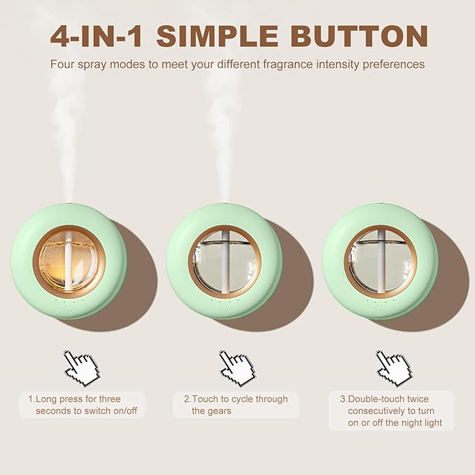 120ML Essential Oil Diffuser, 4 Mode Cyclic Mist, Auto Shut-Off, Ultrasonic Aromatherapy Diffusers with Night Light for Bedroom and Home (Green) ﻿