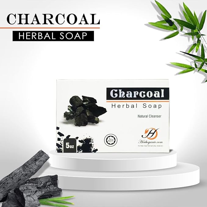 HERBOGANIC Charcoal Herbal Soap | Pack of 6 of 5oz soap Bar | Ideal for Men and Women, Soothing and Nourishing Soap for Moisturization
