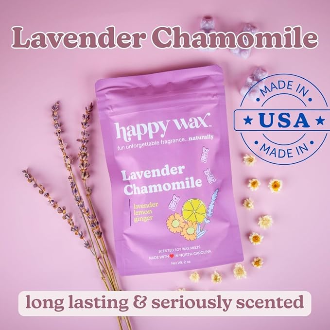 Happy Wax Lavender Lovers Collection Scented Natural, Non Toxic Soy Wax Melts – 6 Total Oz. - Includes: LavenderCactus, LavenderChamomile and CalmingLavender