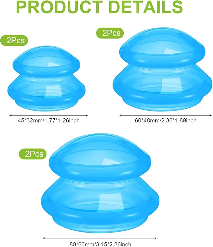 Eiito Cupping Therapy Sets -Silicone Cups Set Firm (6 Cups) Professional Massage Tool for Muscle Soreness Pain Relief Body Neck Knee, Deep Muscle Massager, Anti Cellulite Joint Pain (Blue)