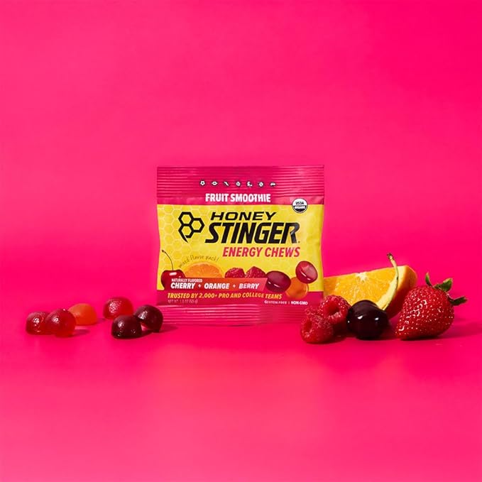 Honey Stinger Organic Fruit Smoothie Energy Chew, Gluten Free & Caffeine Free, for Exercise, Running and Performance, Sports Nutrition for Home & Gym, Pre and Mid Workout, 12 Pack, 21.6 Ounce