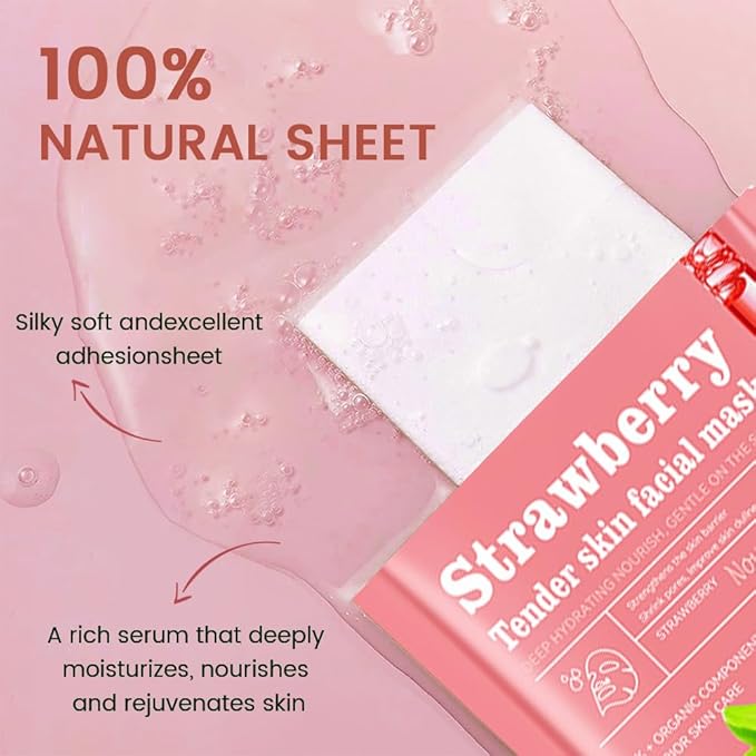 8 Pack Strawberry Kids Face Mask,Pink Face Masks Skincare Spa Day Kit Supplies,Spa Party Favors for Teens Girls Women,Sheet Facial Mask Skincare Gifts Set,Moisturize Soothe for All Skin Types