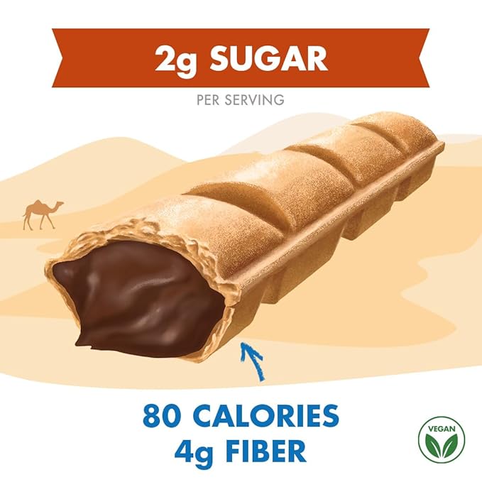 Crispy Dunes Vegan Dark Chocolate Wafer Sticks – Low-Calorie Snack with Dark Chocolate Cream Filling, 90 Calories, Non-GMO, Prebiotic Fiber - 12 Pack