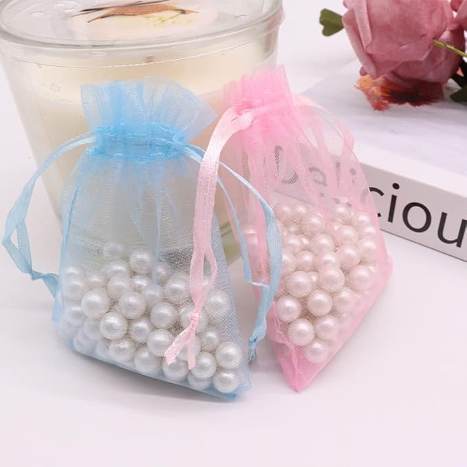 100 Pcs Organza Gift Bags Blue Small Jewelry Pouches Wedding Jewelry Bag 2x3 Inch Favour bags Lavender Bag for Wedding Birthday Party Christmas Candy Mesh Bags