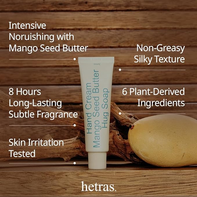 hetras. Perfume Hand Cream | Hug Soap - Pure and Clean Soap Scent | Korean Subtle Perfumed Hand Moisturizer with Mango Seed & Shea Butter | Hydrates, Nourishes & Softens Very Dry Skin, 1.69oz.