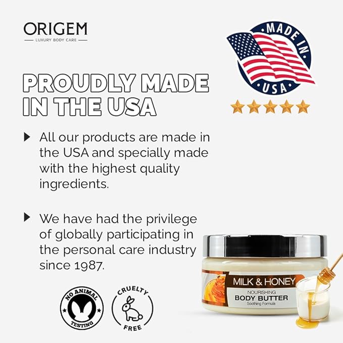 ORIGEM Body Butter for Dry Skin – Intense Hydration & Skin Renewal – Shea Butter, Cocoa Butter & Vitamin E – Non-Greasy Moisturizer for Women – 8 Oz