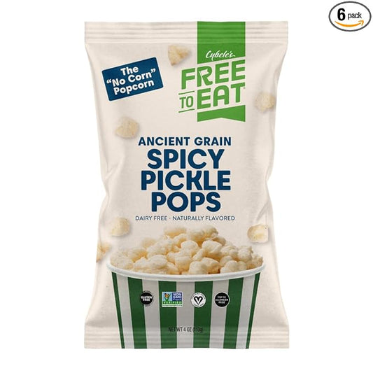 Cybele's Free-to-Eat Ancient Grain Pops - Healthy Snacks, All Natural, Gluten-Free, Vegan, No Preservatives or Additives (Spicy Pickle Pops 4oz, Pack of 6)