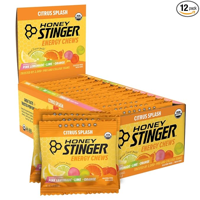 Honey Stinger Organic Citrus Splash Energy Chews, Gluten Free & Caffeine Free, for Exercise, Running and Performance, Sports Nutrition for Home & Gym, Pre and Mid Workout, 12 Pack, 21.6 Ounce
