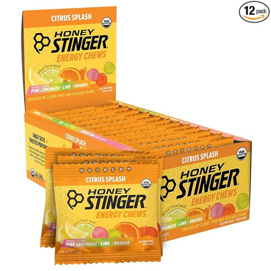 Honey Stinger Organic Citrus Splash Energy Chews, Gluten Free & Caffeine Free, for Exercise, Running and Performance, Sports Nutrition for Home & Gym, Pre and Mid Workout, 12 Pack, 21.6 Ounce