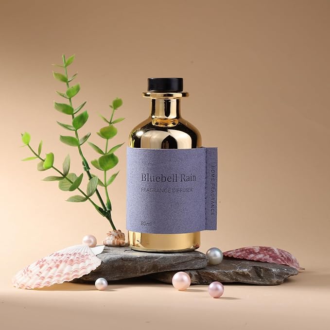 Reed Diffuser Set, Pretty Valley Home Diffuser 80Ml / 2.7 fl OZ Gift Box - Includes Reed Diffuser Sticks, Long Lasting Fragrance Oil and Glass Bottle for Office Living Room Decor (Bluebell Rain)