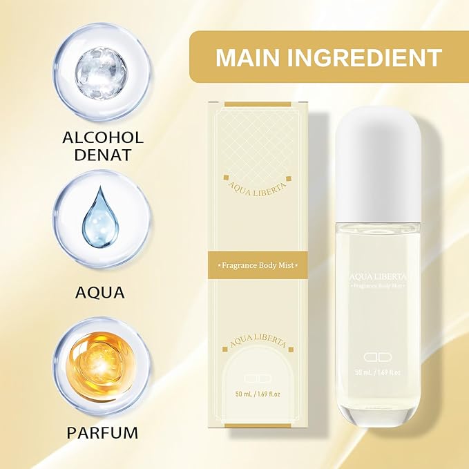 Body Mist Spray – Citrus & Floral Fragrance for Women – Daily Shower Mist & Refreshing Scent – 50ml Travel Size (AQUA LIBERTA)