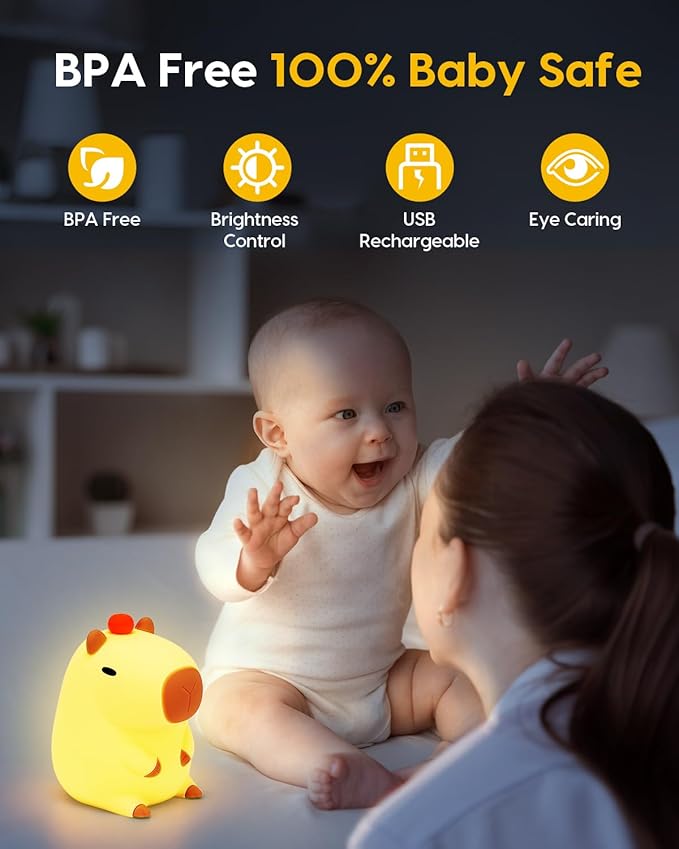 Amaredom Capybara Night Light, Cute Capybara Lamp, Silicone Dimmable Nursery Nightlight, Rechargeable LED Bedside Lamp with 20 Minutes Timer & Tap Control Baby Girls Women Bedrooms, Living Room
