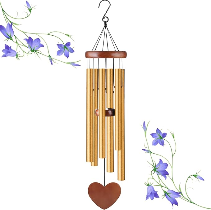 Large Gold Memorial Wind Chimes – Sympathy Gift for Mom – Outdoor Aluminum Wind Chimes for Garden, Patio, Lawn, or Home Décor