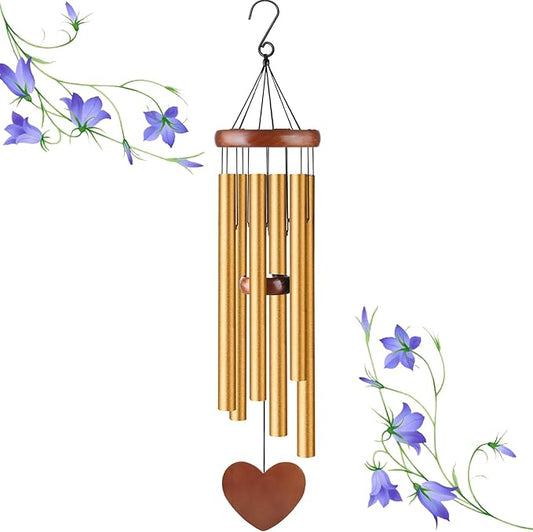 Large Gold Memorial Wind Chimes – Sympathy Gift for Mom – Outdoor Aluminum Wind Chimes for Garden, Patio, Lawn, or Home Décor