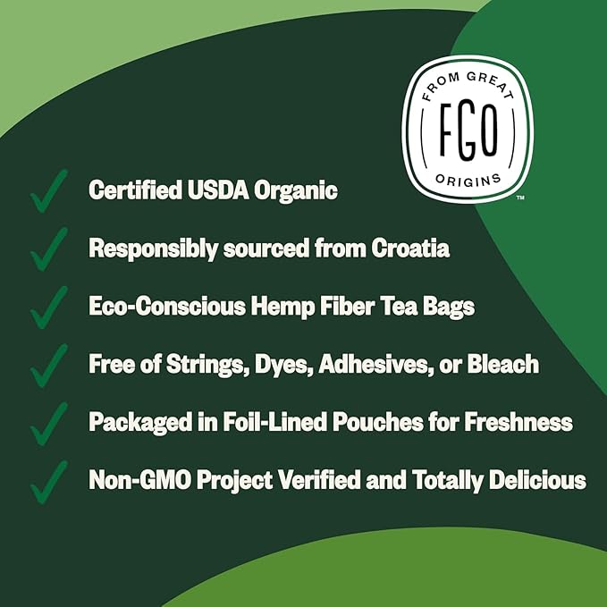 FGO Organic Nettle Leaf Herbal Tea, 20 Count, Eco-Conscious Tea Bags, Caffeine Free, Resealable Bag, Packaging May Vary (Pack of 1)