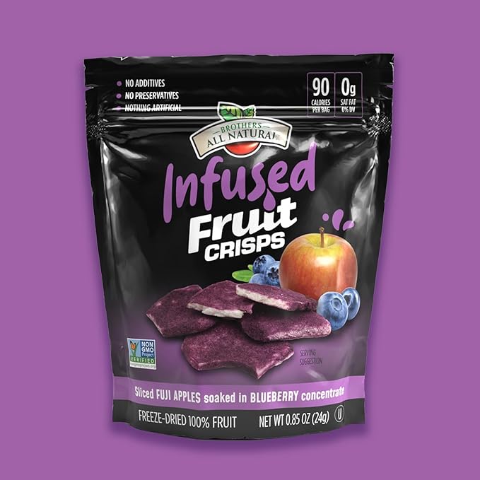 Brothers All Natural Infused Freeze Dried Fruit Crisps, Fuji Apple Infused with Blueberry, 0.85 Oz (Pack of 8), Made with 100% Fruit, Gluten Free, Soy Free, Vegan, Heathy Snack, Resealable Pouch