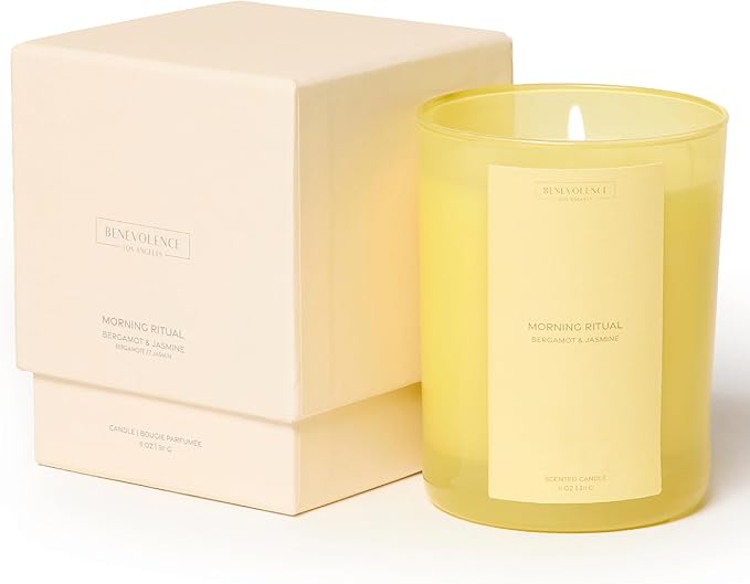Bergamot & Jasmine Scented Candle | Benevolence LA Sun-Kissed Collection | 11oz, 60 Hour Burn | Natural Soy Wax, Cotton Wick | Fall Scented Candles for Home, Elegant Gift - Morning Ritual