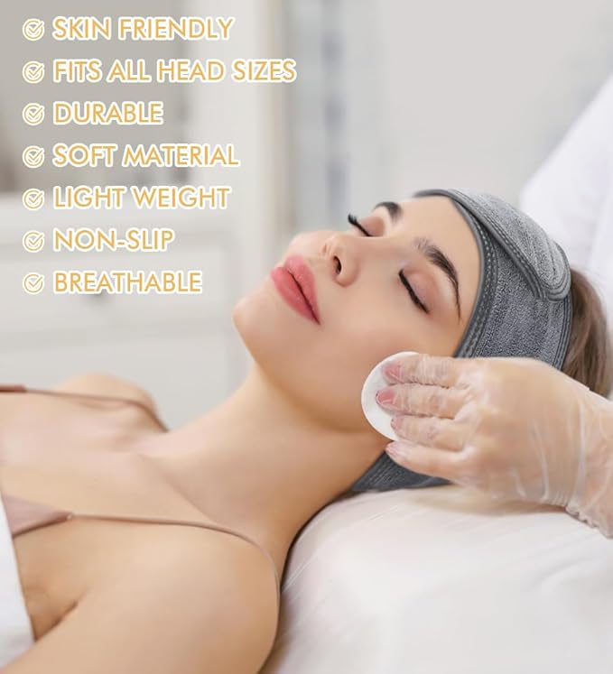 SINLAND Spa Headband for Women 6 Counts Adjustable Makeup Hair Band with Magic Tape,Head Wrap for Face Care, Makeup and Sports