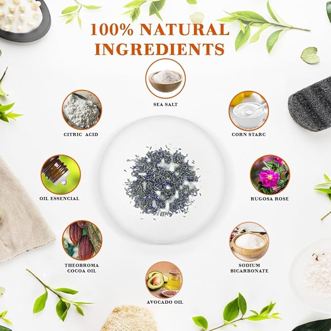 Pack Vegan Bath Bombs with Cocoa Butter & Avocado Oil - Aesthetic Appeal & Aroma, Perfect for Self-Care & Spa, Ideal Gift for Kids, Women and Moms, Pack of 6 (100 grs)