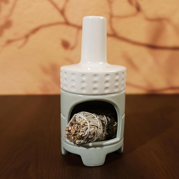 Handmade Ceramic Palo Santo Holder Burner - Mini Chiminea Incense Dish for Palo Santo Sticks & Sage -Cone Burner Elegant Design for Energy Cleansing, Yoga, Meditation & Aromatherapy Idea