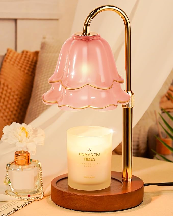 Candle Warmer Lamp with Timer Dimmable, Height Adjustable Birthday Gifts for Women Mom House Warming, Home Decor, Lotus Flower Candle Lamp Warmer 2 Bulbs Inc (Pink-1)