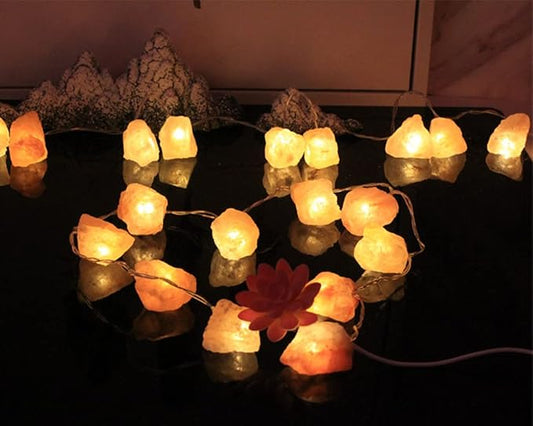 Fantasee Himalayan Salt String Light, Natural Hand Carved Salt Crystal Light Release Negative Ions for Bedroom, Living Room, Office, Home Deco, Yoga, Night Light, Gift (6.6ft 10led)