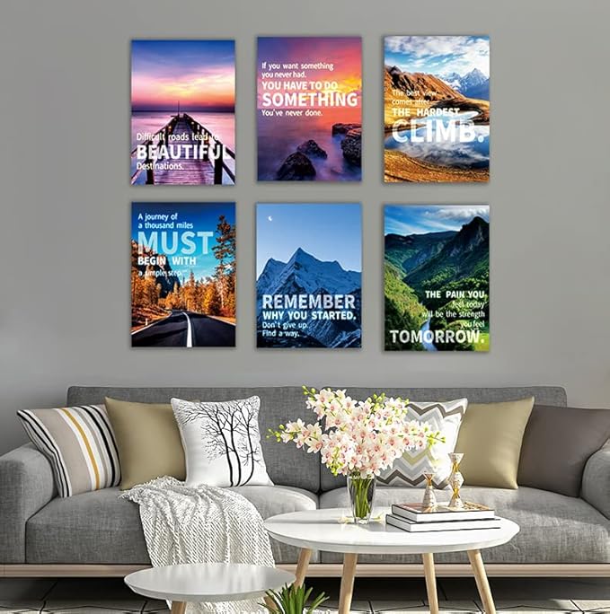 Inspirational Quotes Motto Wall Art，Motivational Office Wall Art Decoration Painting, Suitable for Library, School, Gym,Office， Living Room,Home Deco,Tabletop/Hanging,| 6-pack(38 x 58 cm) Framed 2