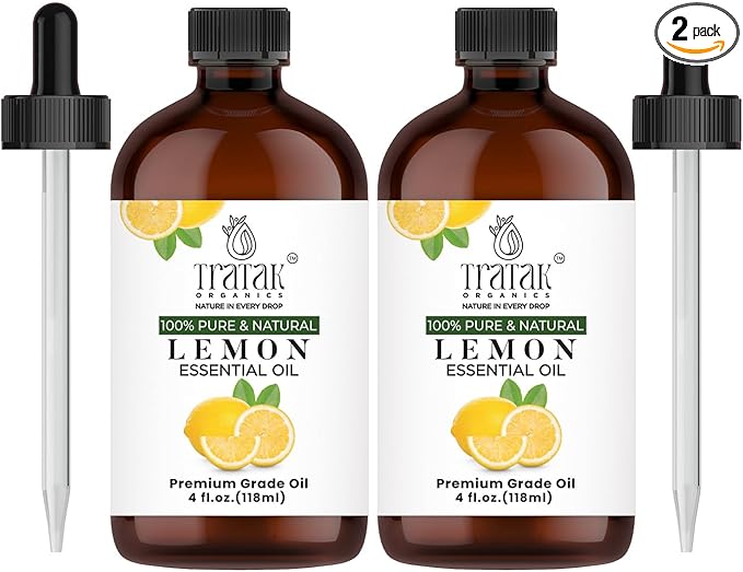 Lemon Essential Oil, 100% Pure & Natural with Glass Droppers | Undiluted Essential Oils for Aromatherapy, Diffusers, Humidifiers, Oil for Skin DIYs | 4 fl oz (Pack of 2)